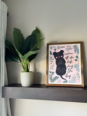 Framed Pink & Black Dog Whimsical Art Print - When All Else Fails Hug The Dog